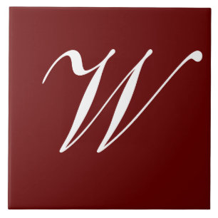 W Monogramm Initiale Weiß auf Burgunderrot Fliese