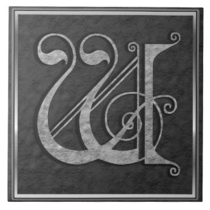 W Monogramm Keramik "mittelalterlicher grauer Stei Fliese