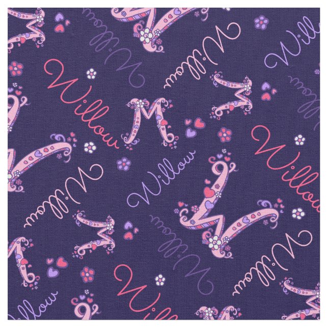 W Monogramm und personalisierte Bezeichnung Willow Stoff (Nahaufnahme)