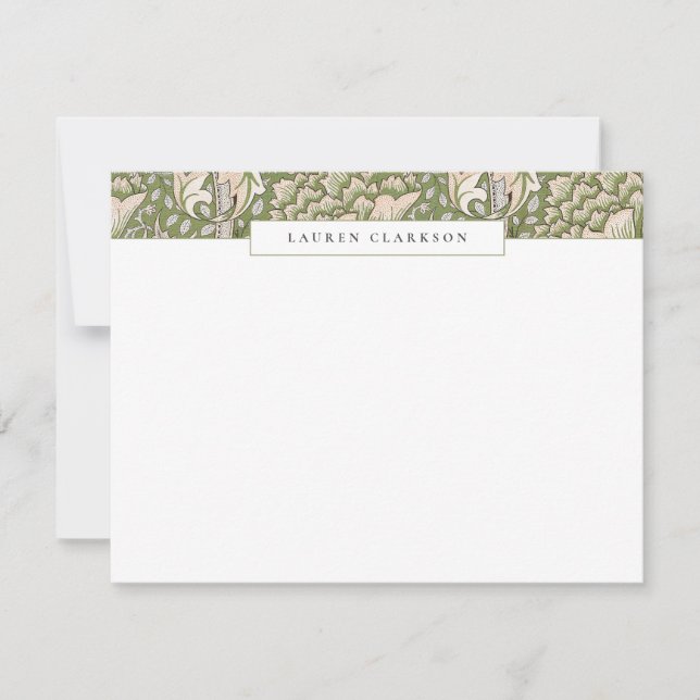 W. Morris Green Floral Top Border Stationery card Einladung (Vorderseite)