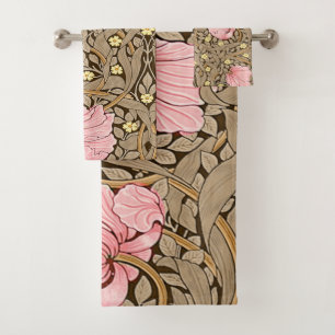 W Morris Pimpernell Muster in Pink und Sepia Badhandtuch Set