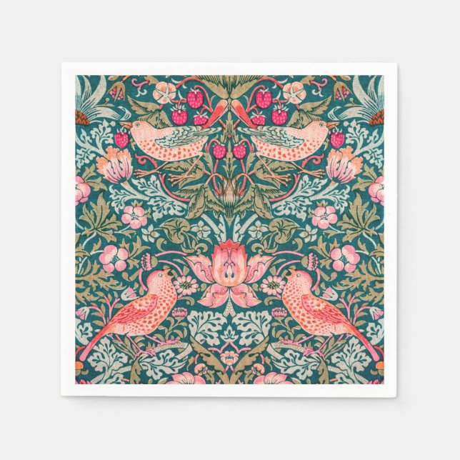 W Morris Pink Strawberry Thief Papier Serviette (Vorderseite)
