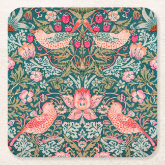 W Morris Pink Strawberry Thief Rechteckiger Pappuntersetzer