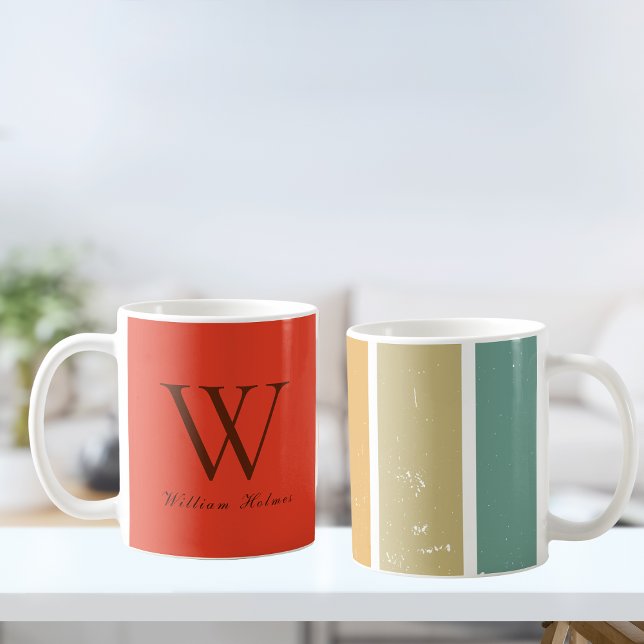 W Rainbow Stripes Custom Initial Kaffeetasse (Von Creator hochgeladen)