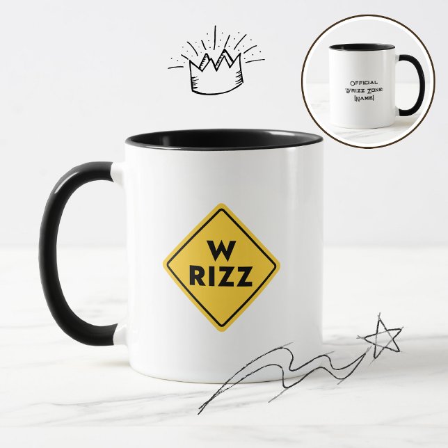 W rizz US Warnschild Meme Lustiger Spruch Tasse (Von Creator hochgeladen)