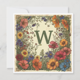 "W" Verdigris Green: Bloom & Monogram Feiertagskarte