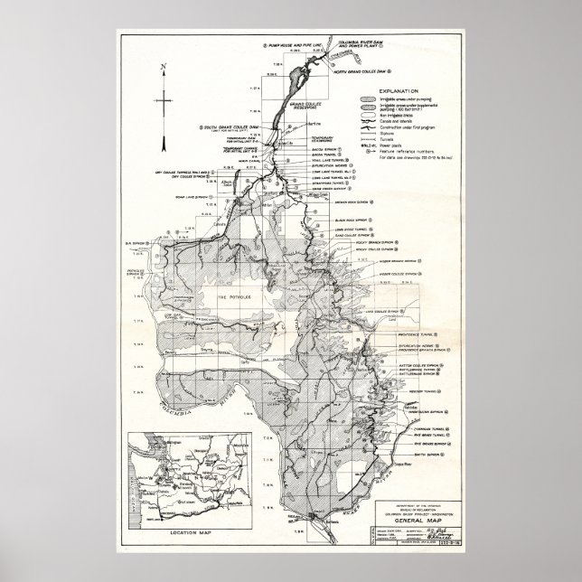 WA Columbia River - Coulee Dam Project Plan 1932 Poster (Vorne)