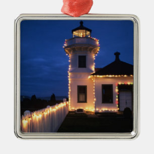WA, Mukilteo, Mukilteo-Leuchtturm, gegründet 2 Silbernes Ornament