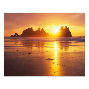 WA, Olympic NP, Shi Shi Beach bei Sonnenuntergang, Fotodruck