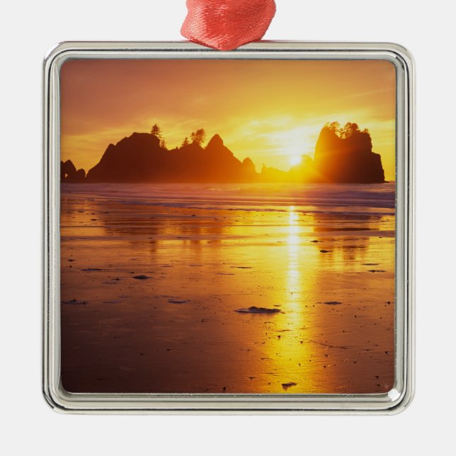 WA, Olympic NP, Shi Shi Beach bei Sonnenuntergang, Ornament Aus Metall (Vorne)