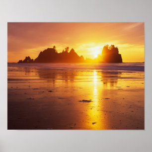 WA, Olympic NP, Shi Shi Beach bei Sonnenuntergang, Poster