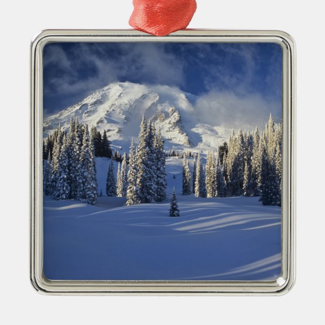 WA, Rainier NP, Rainier und Paradise Silbernes Ornament (Vorne)
