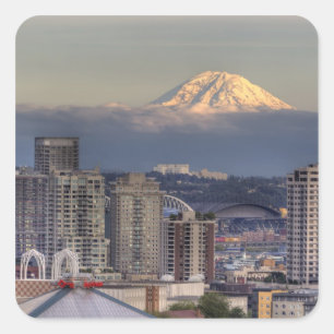 WA, Seattle, Monte Rainier aus Kerry Park Quadratischer Aufkleber