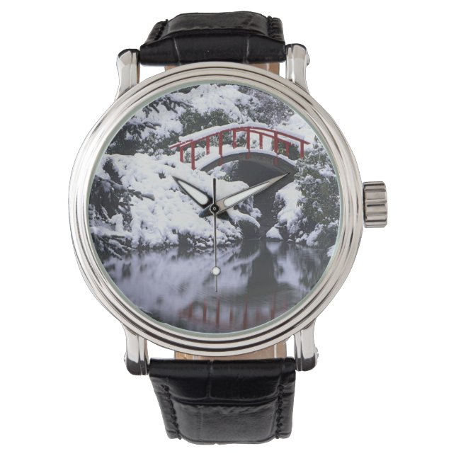 WA, Seattle, Moon Bridge und Teich nach Winter 2 Armbanduhr (Vorderseite)