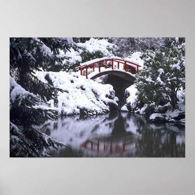 WA, Seattle, Moon Bridge und Teich nach Winter 2 Poster (Vorne)