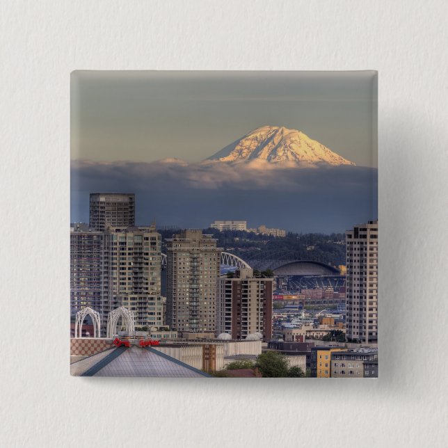 WA, Seattle, Mount Rainier aus Kerry Park Button (Vorderseite)