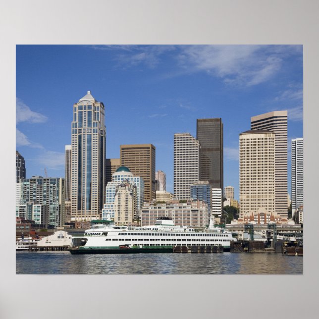 WA, Seattle, Seattle Skyline mit Fähre Poster (Vorne)