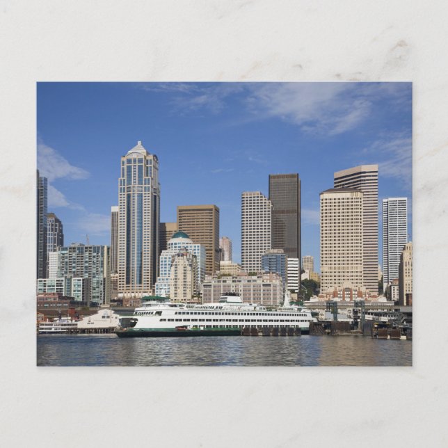 WA, Seattle, Seattle Skyline mit Fähre Postkarte (Vorderseite)