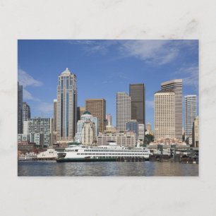 WA, Seattle, Skyline von Seattle mit Fähre Postkarte