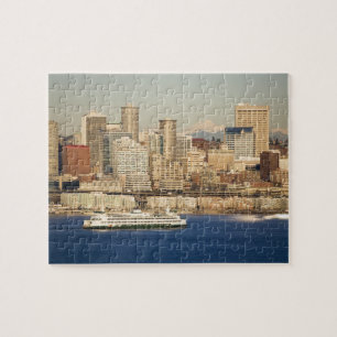 WA, Seattle, Skyline von Seattle und Elliott Bay Puzzle