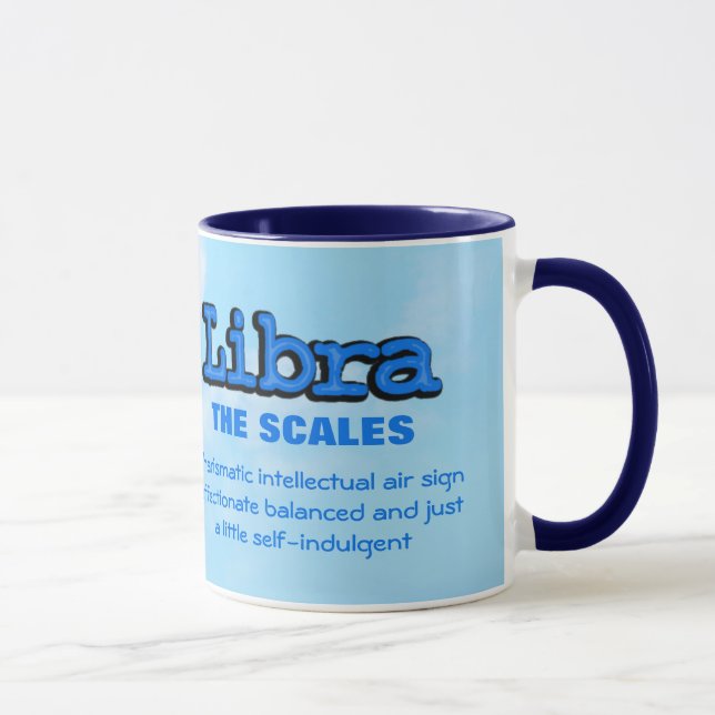 Waage "die Skalen" lüften blaue astrologische Tasse (Rechts)