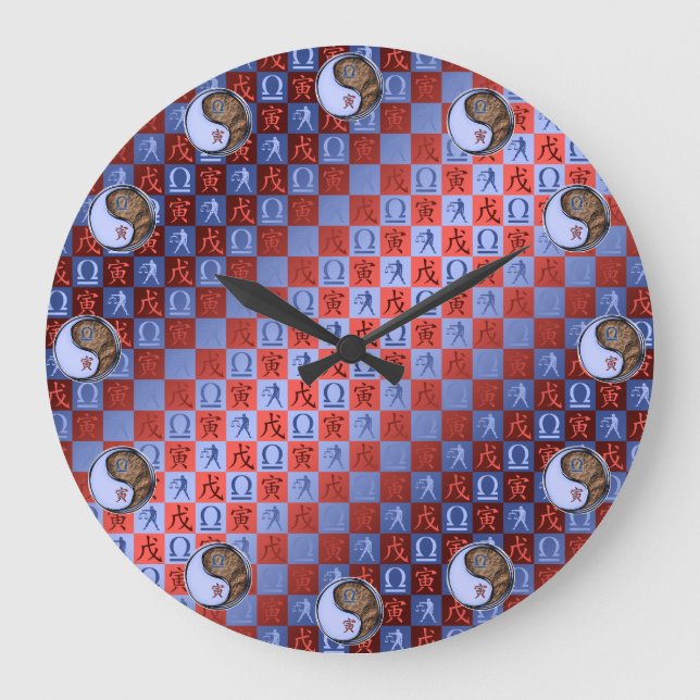 Waage & Erde Tiger Große Wanduhr (Vorderseite)