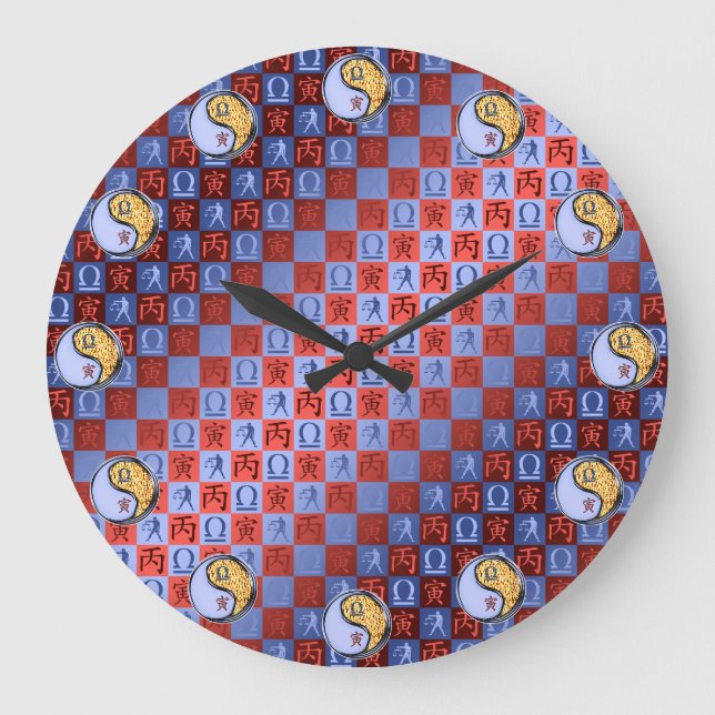 Waage & Feuer Tiger Große Wanduhr (Vorderseite)