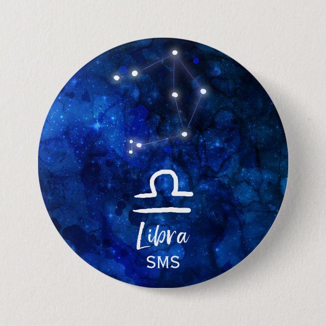 Waage-Sternbild Blaue Galaxie Monogramm Button (Vorderseite)