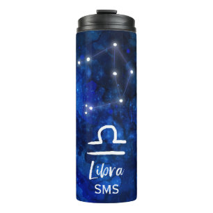 Waage-Sternbild Blaue Galaxie Monogramm Thermosbecher