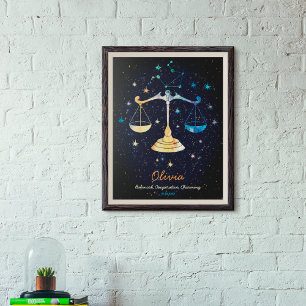 Waage Sternbild Tierkreis Wasserfarbe Sterne Galax Poster