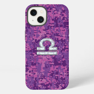 Waage-Sternzeichen auf Fuchsia-Camo iPhone 13 Hülle
