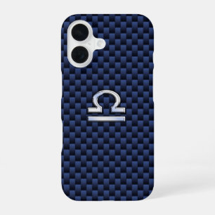 Waage-Sternzeichen auf Navy-Blue-Kohlenstofffaser iPhone 16 Hülle