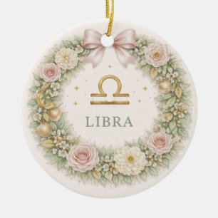 Waage-Sternzeichen-Weihnachtsschmuck – Floraler Kr Keramik Ornament