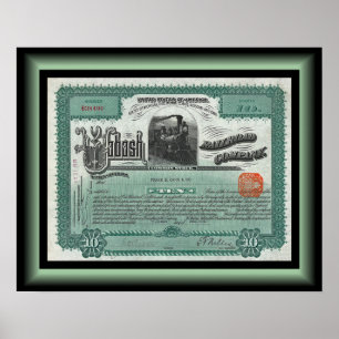 Wabash Railroad Company Stock Certificate ~ 1912 Poster