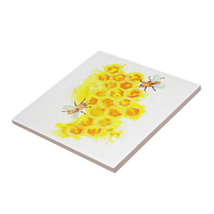 Waben und Bienen Aquarell Fliese