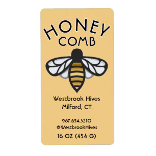 Wabenhonig mit Biene gelbes HONIGWABEN-Label