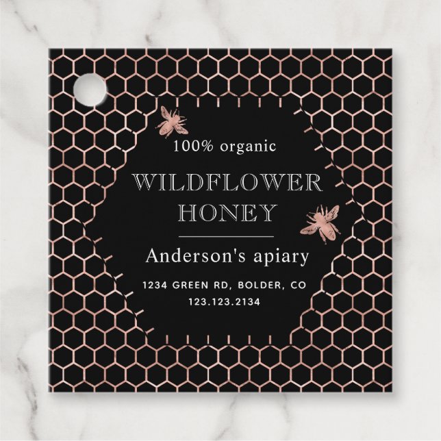 Wabenkraut-Rose, goldfarben, monogramm Geschenkanhänger (Vorderseite)