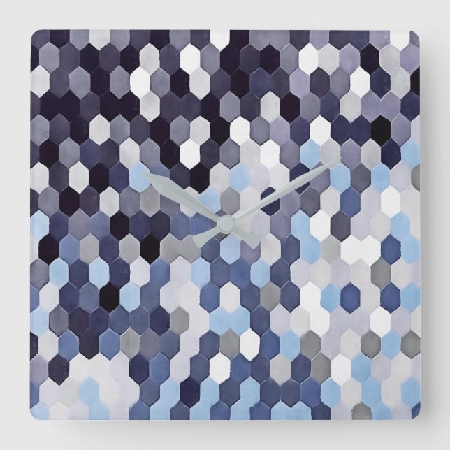 Wabenmuster in blauen Tönen Quadratische Wanduhr (Vorderseite)