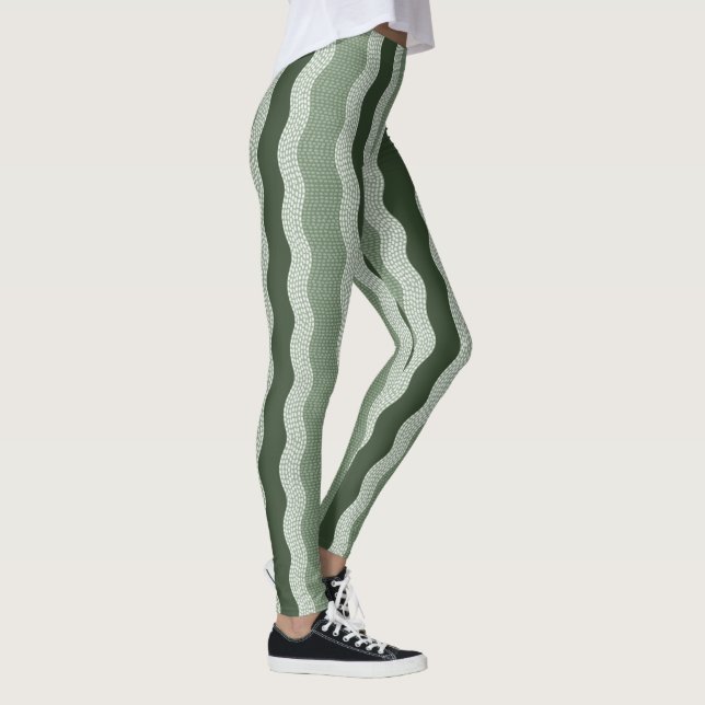 Wabi Sabi Abstrakt Wavy River, Forest Green, Sage Leggings (Rechts)