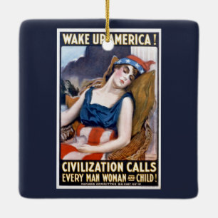 Wach auf Amerika! Vintage patriotische Freiheitsku Keramikornament