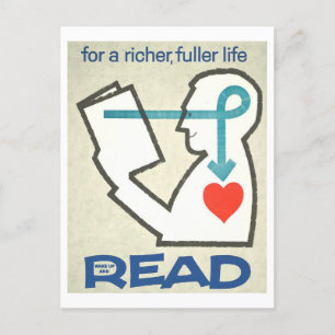 "Wach auf und lies" Vintage-Bibliotheksplakat Postkarte