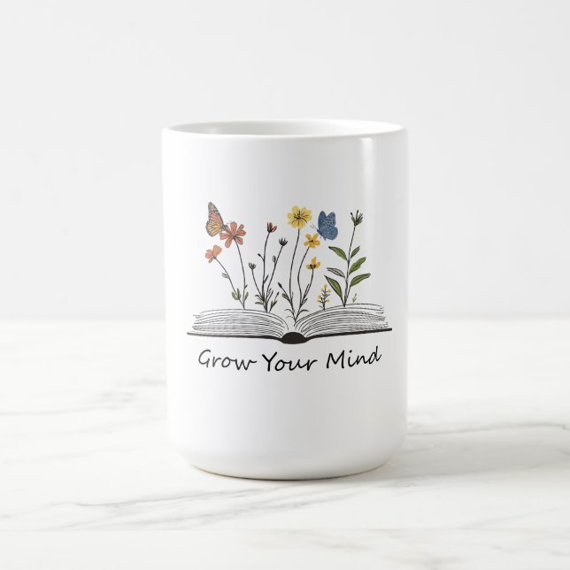 Wach dein Geist Blumen Buch T-Shirt Kaffeetasse (Mittel)