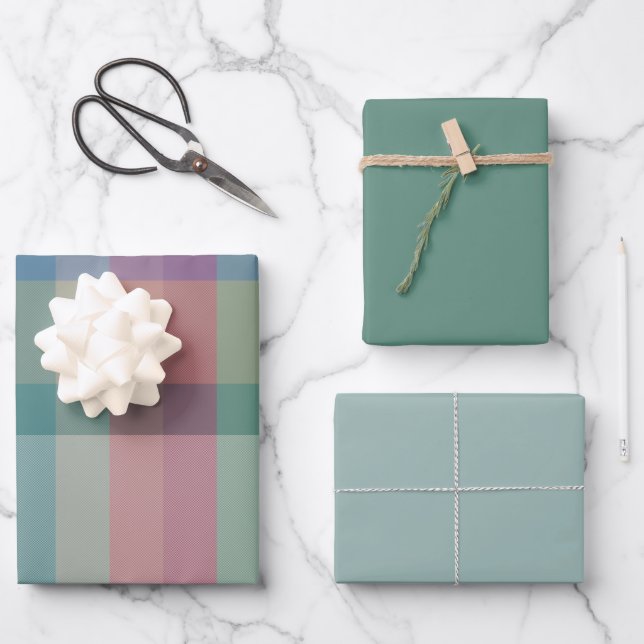 Wacholder- und Minz-Geschenkpapier-Set mit 3 flach Geschenkpapier Set (Vorderseite)
