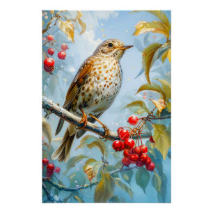 Wacholderdrossel in Winterlandschaft, impressionis Poster