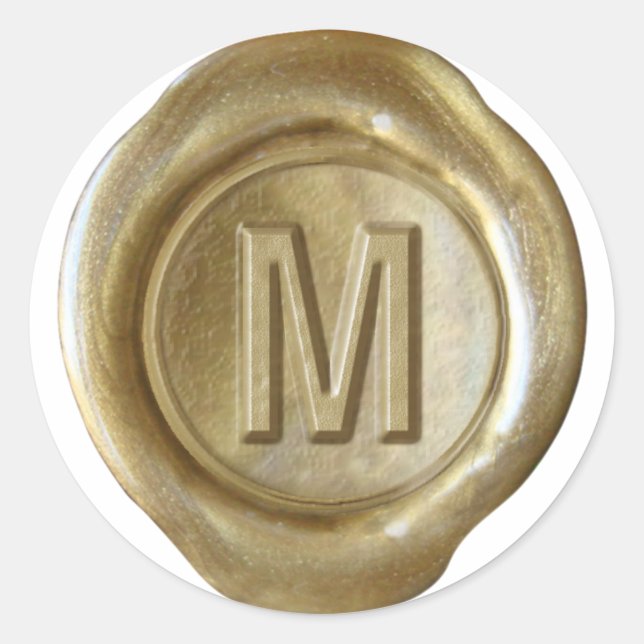 Wachs Siegel Monogram - Gold - Bold M - Runder Aufkleber (Vorderseite)