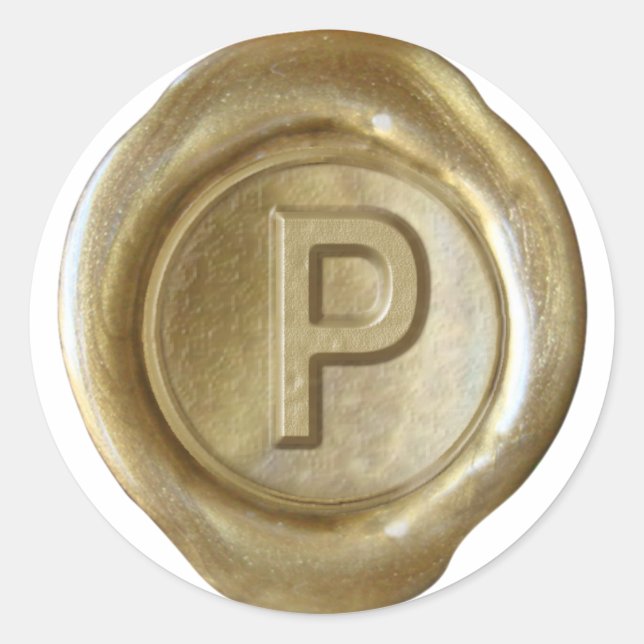 Wachs Siegel Monogram - Gold - Bold P - Runder Aufkleber (Vorderseite)