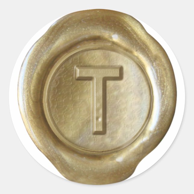 Wachs Siegel Monogram - Gold - Bold T - Runder Aufkleber (Vorderseite)