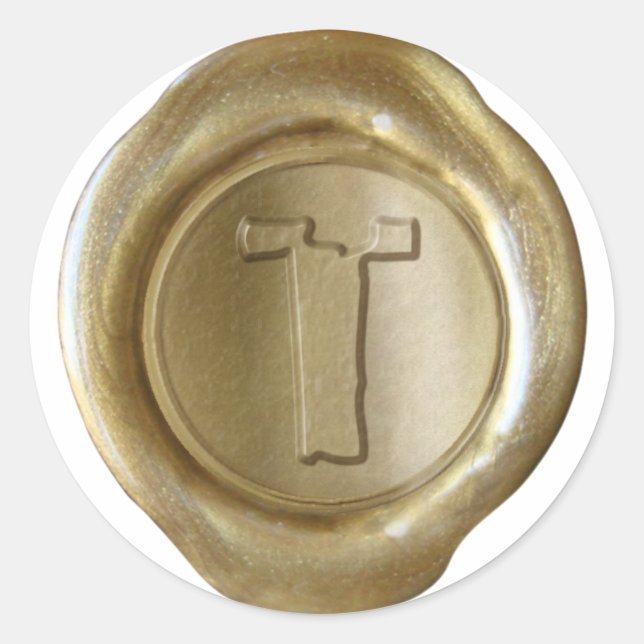 Wachs Siegel Monogram - Gold - Boulder T - Runder Aufkleber (Vorderseite)