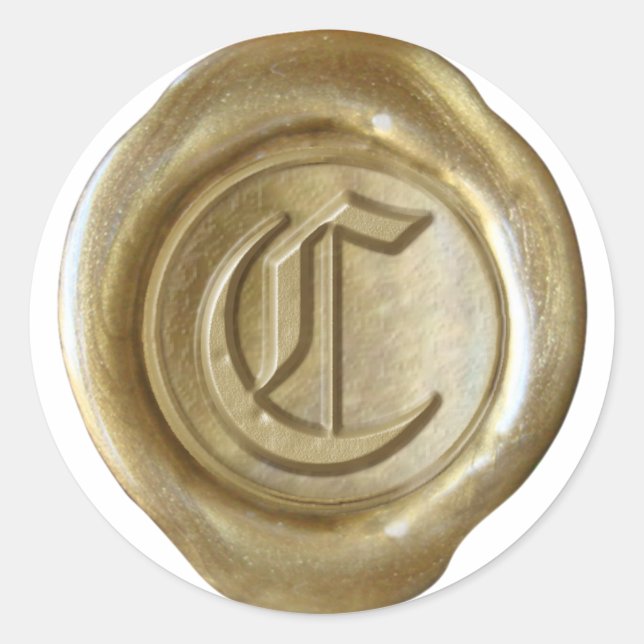 Wachs Siegel Monogram - Gold - Old English - Lette Runder Aufkleber (Vorderseite)