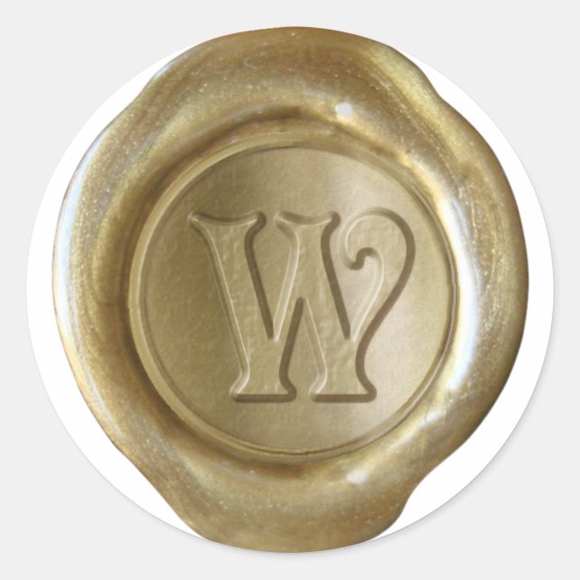 Wachs Siegel Monogram - Gold - Viktorianisch W - Runder Aufkleber (Vorderseite)